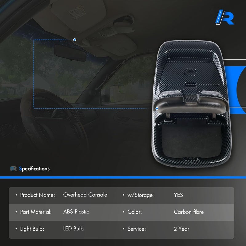 RHAOCZIYAUTO Front LED Overhead Console Assembly Fit for Dodge Ram 1500 2500 3500 1998-2002 Cab Interior Ceiling Dome Reading Light Map lights Lamp Replaces # SN96TL2AA SN94TL2AA L0021202 5013609AA (Carbon fibre) - Image 4